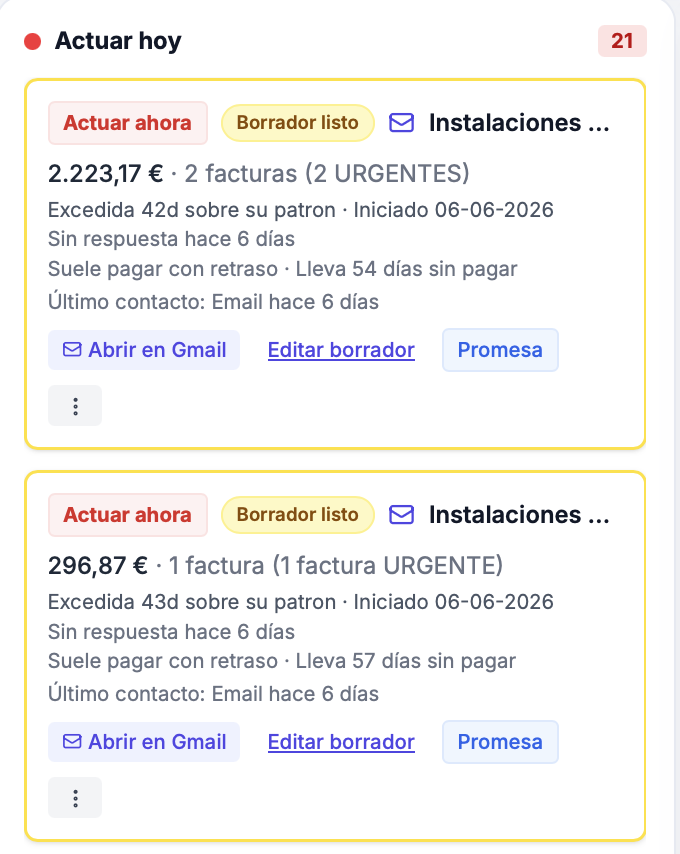Cobros priorizados por impacto en caja